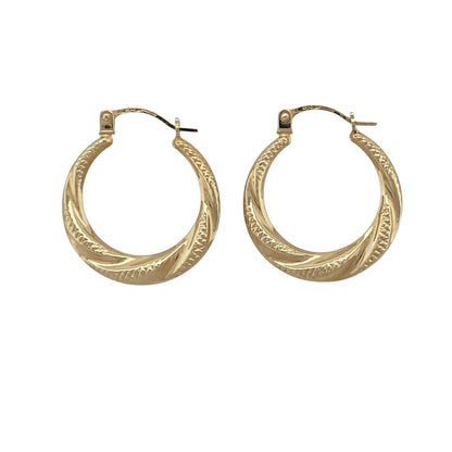 9ct Gold Patterned Twisted Hoop Creole Earrings