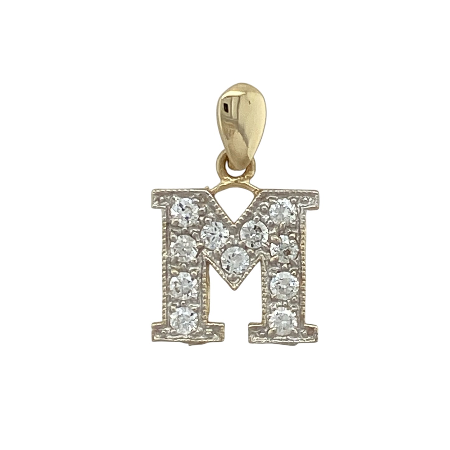 9ct Gold & Cubic Zirconia Initial 'M' Pendant