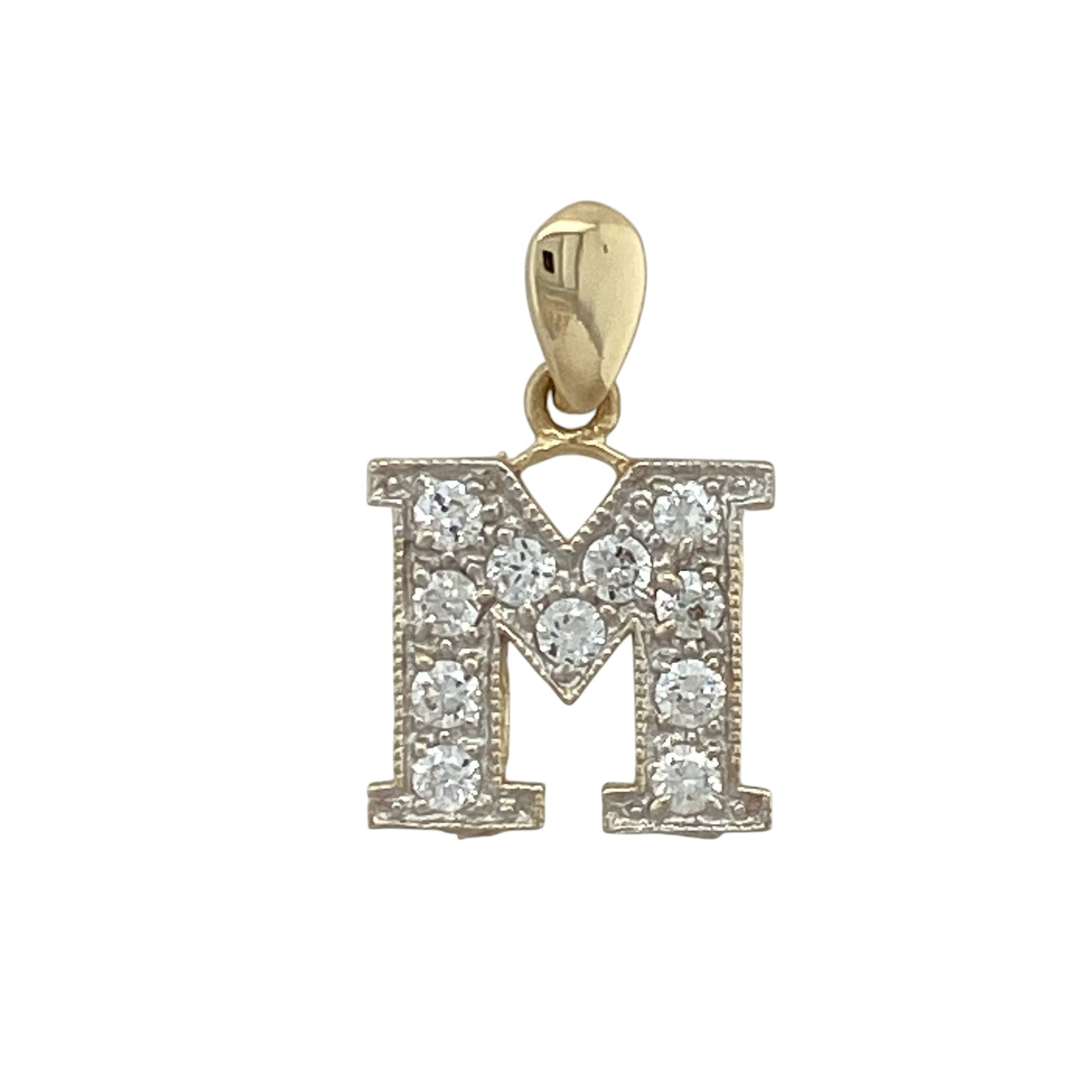 9ct Gold & Cubic Zirconia Initial 'M' Pendant