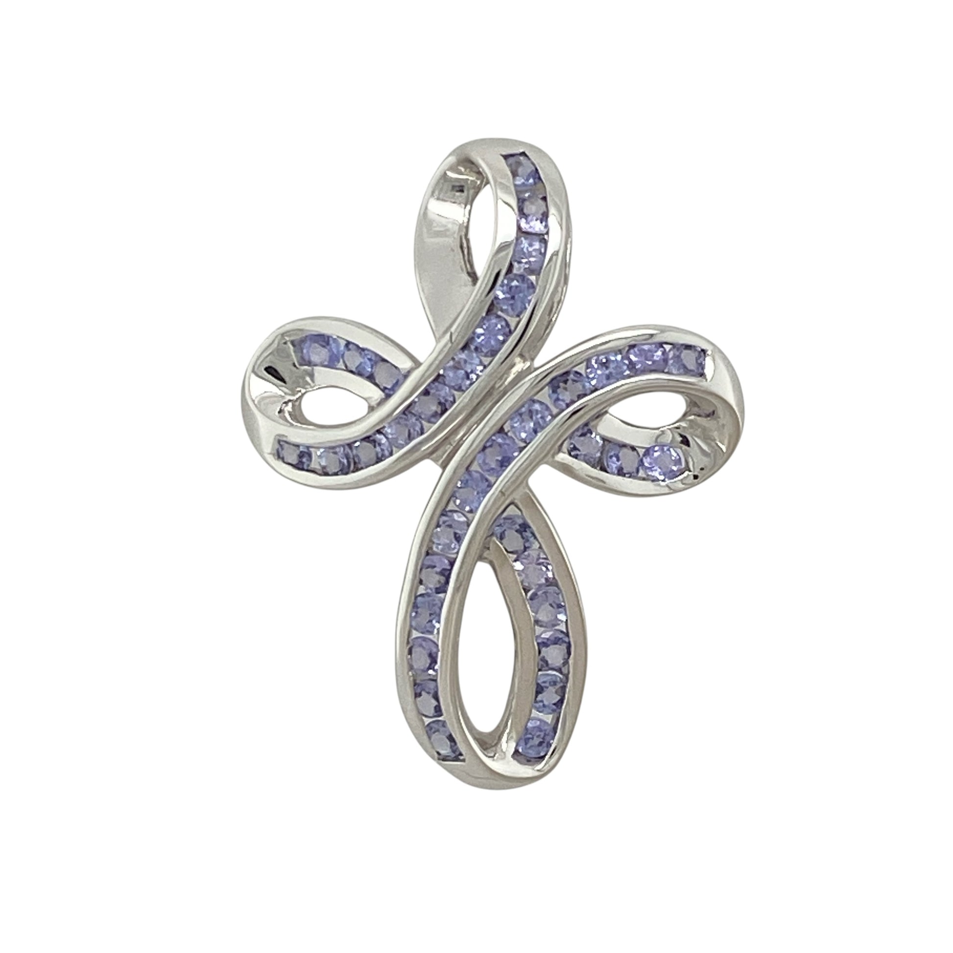 9ct White Gold & Tanzanite Cross Pendant