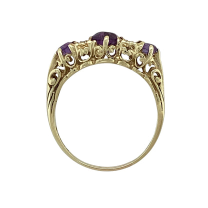 9ct Gold Diamond & Amethyst Vintage Style Ring