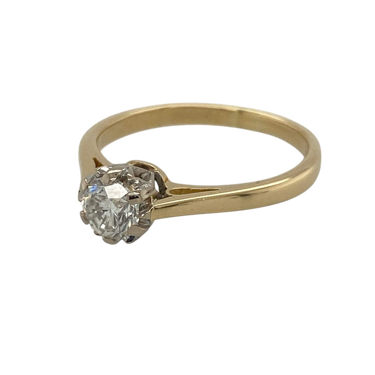 This pre-owned 18ct yellow gold diamond solitaire ring is a timeless design, featuring a brilliant cut diamond as the centrepiece.

Design: Featuring a classic solitaire setting, this ring showcases a single brilliant cut diamond against the warm finish of 18ct yellow gold.
Material: Made from 18-carat yellow gold.
Gemstone Detail: Brilliant cut diamond weighing approximately 0.50ct.
Ring Detail: Classic diamond solitaire design.
Size & Weight: Ring size L to M. Total weight 2.80 grams.