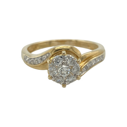 9ct Gold & Diamond Illusion Solitaire Cluster Ring