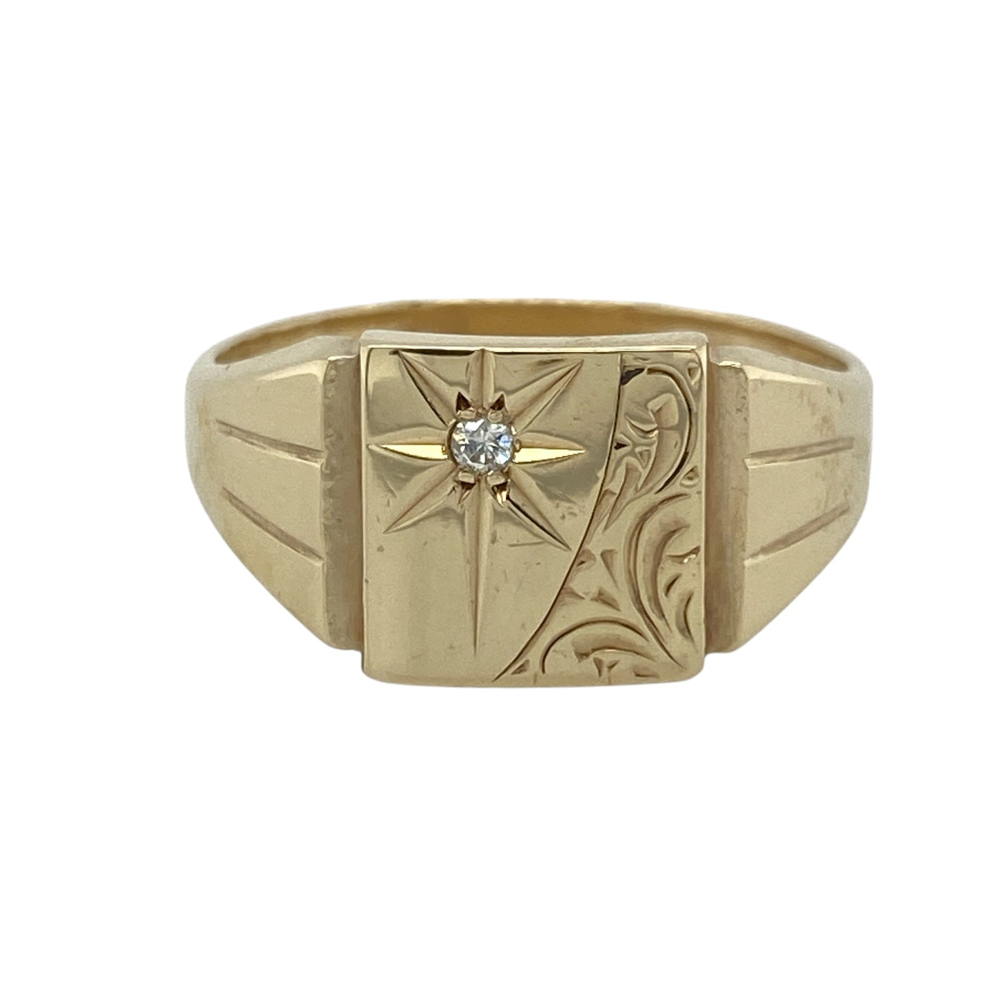 9ct Gold & Diamond Patterned Signet Ring