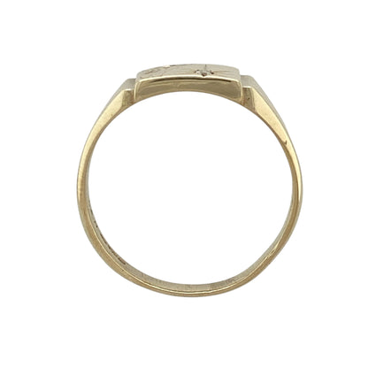 9ct Gold & Diamond Patterned Signet Ring