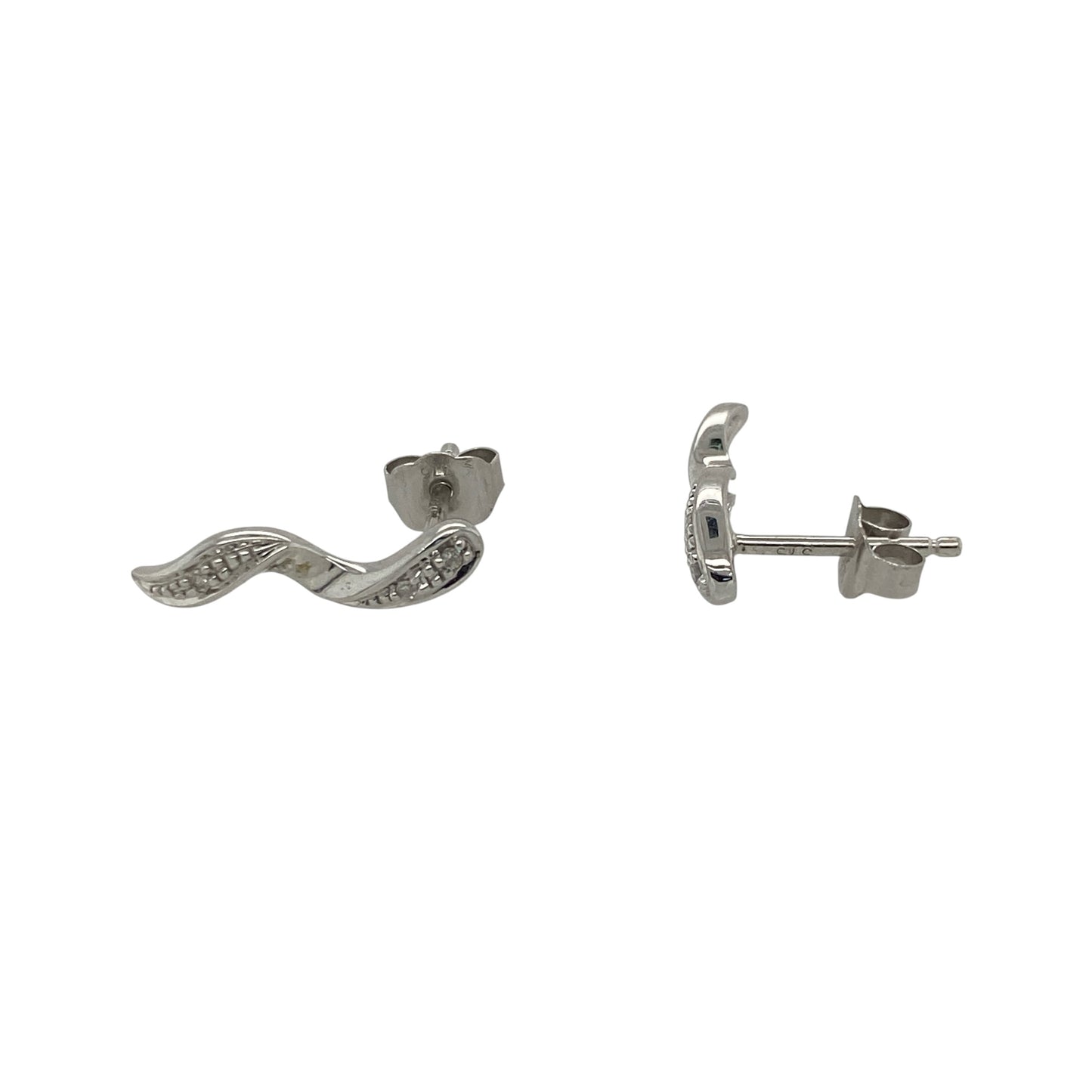 9ct White Gold & Diamond Twisted Bar Stud Earrings