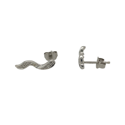 9ct White Gold & Diamond Twisted Bar Stud Earrings