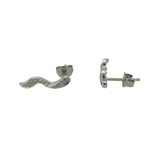 9ct White Gold & Diamond Twisted Bar Stud Earrings