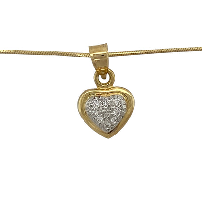 This pre-owned 18ct yellow gold diamond heart pendant necklace is a classic design, featuring a diamond set heart suspended from a flat snake chain.

Design: Featuring a heart-shaped pendant with diamond detailing, this necklace combines a timeless design with the warm finish of 18ct yellow gold.
Material: Made from 18-carat yellow gold.
Gemstone Detail: Heart pendant set with diamonds.
Pendant Detail: Pendant measures approximately 1.9cm long including the bail.