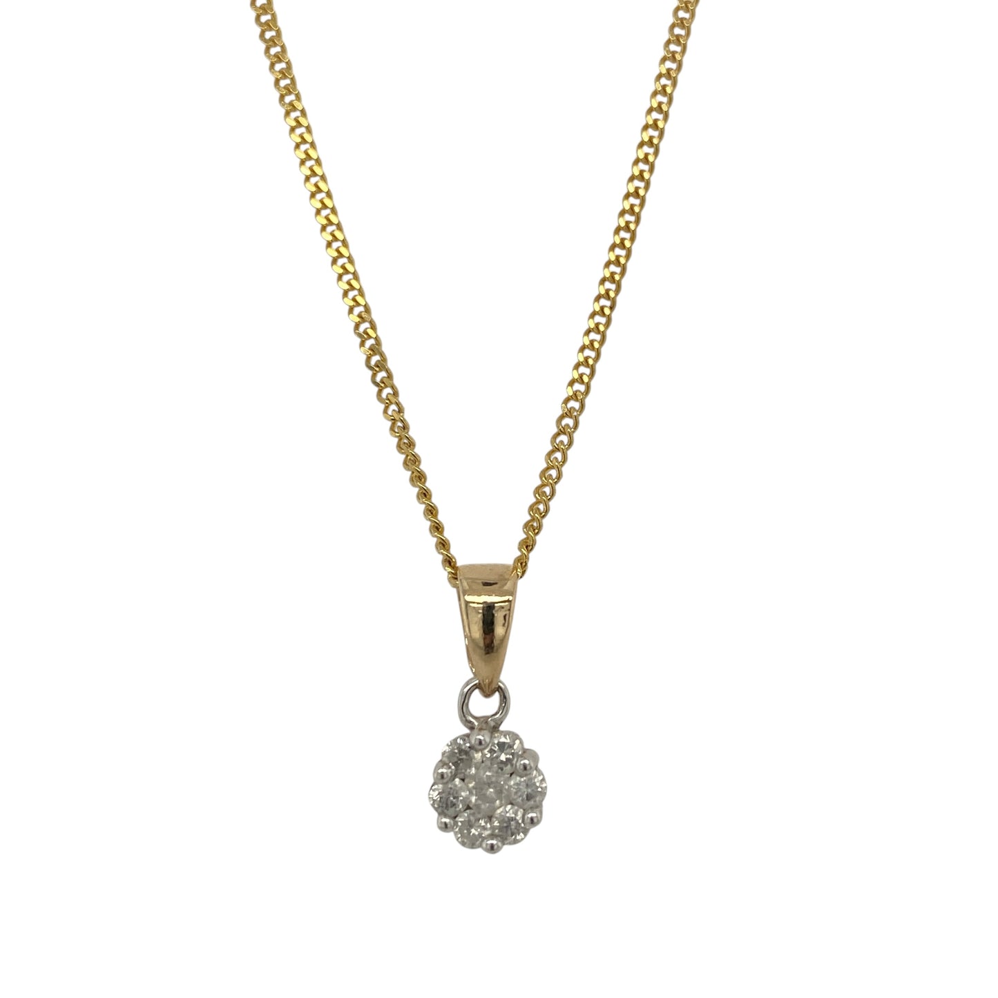 9ct Gold & Diamond Cluster 18" Necklace