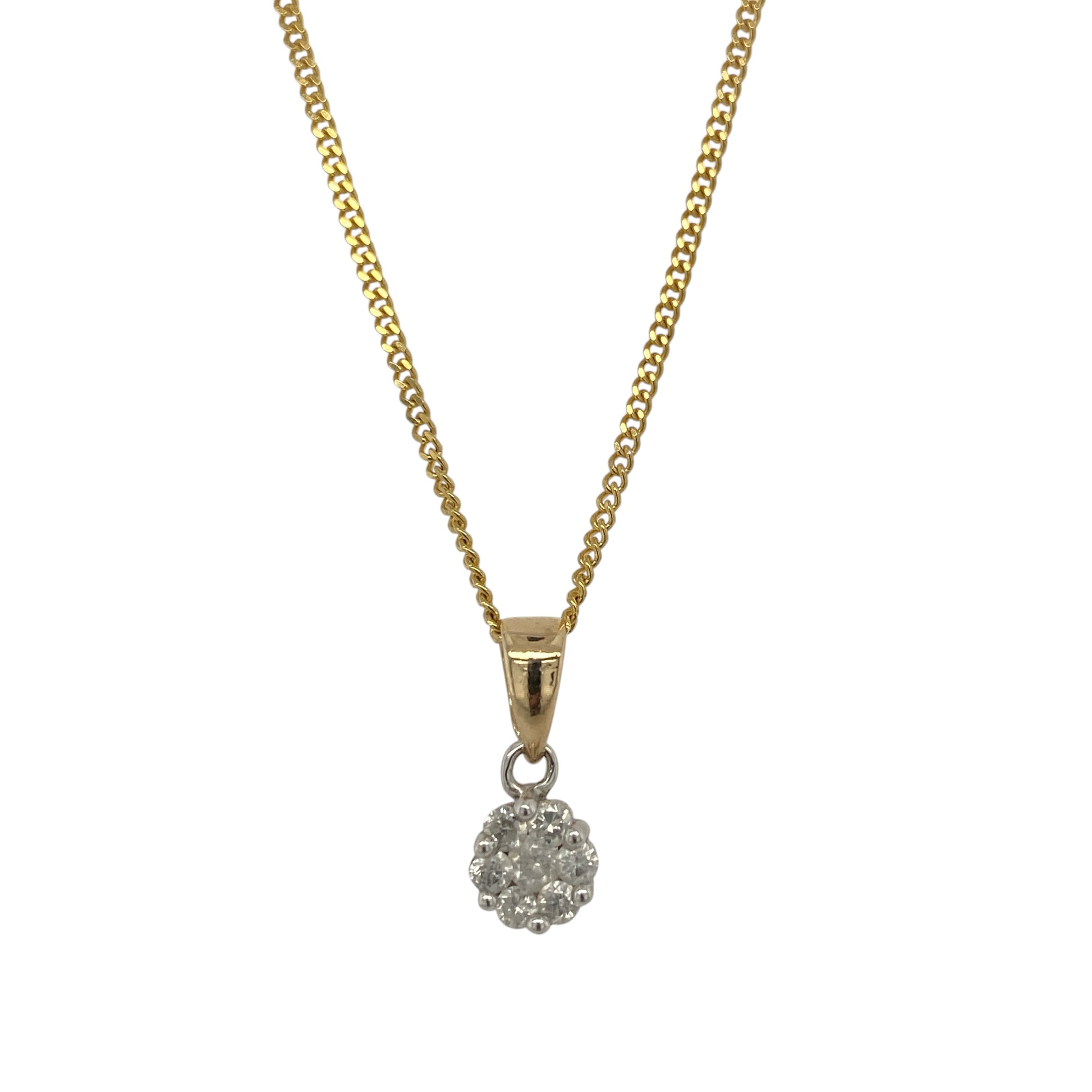 9ct Gold & Diamond Cluster 18" Necklace