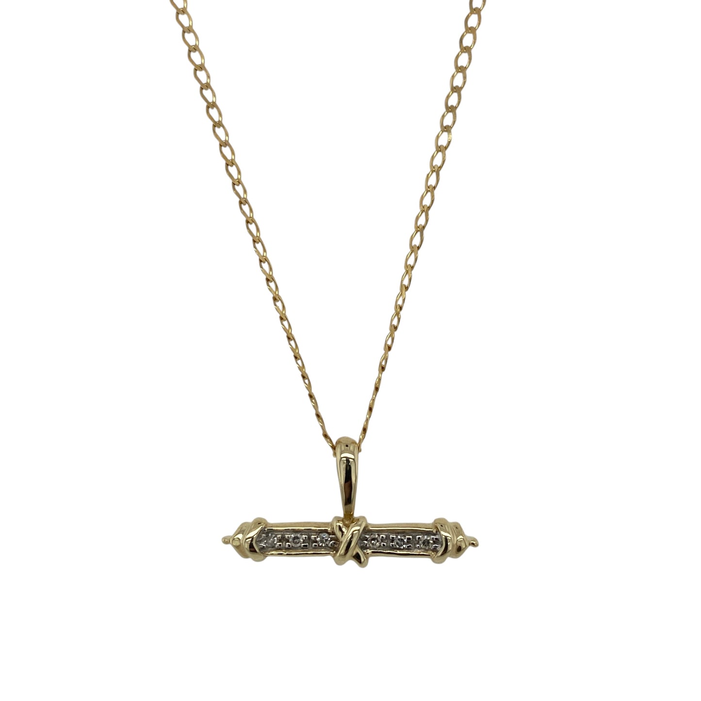 9ct Gold & Diamond T Bar 18" Necklace