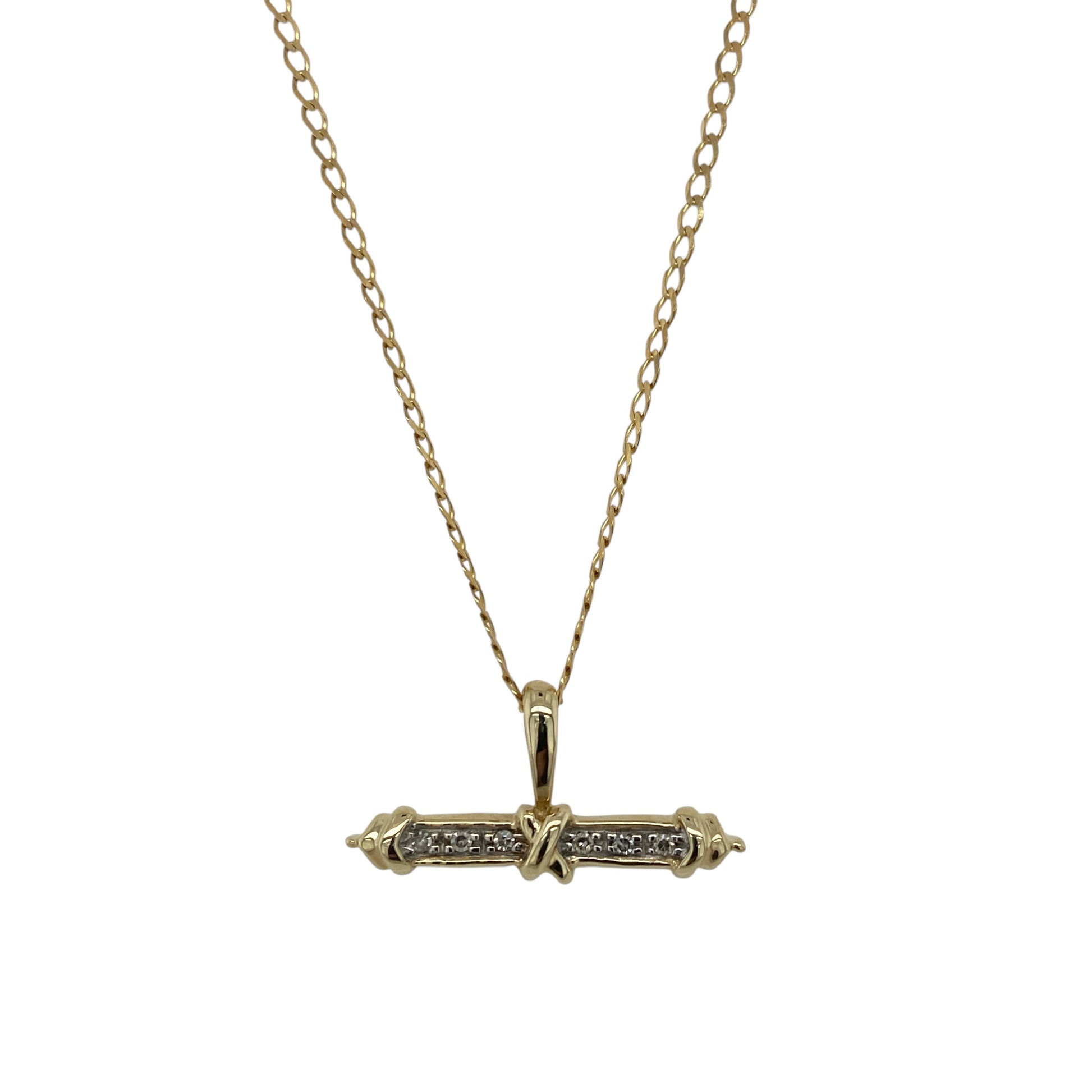 9ct Gold & Diamond T Bar 18" Necklace