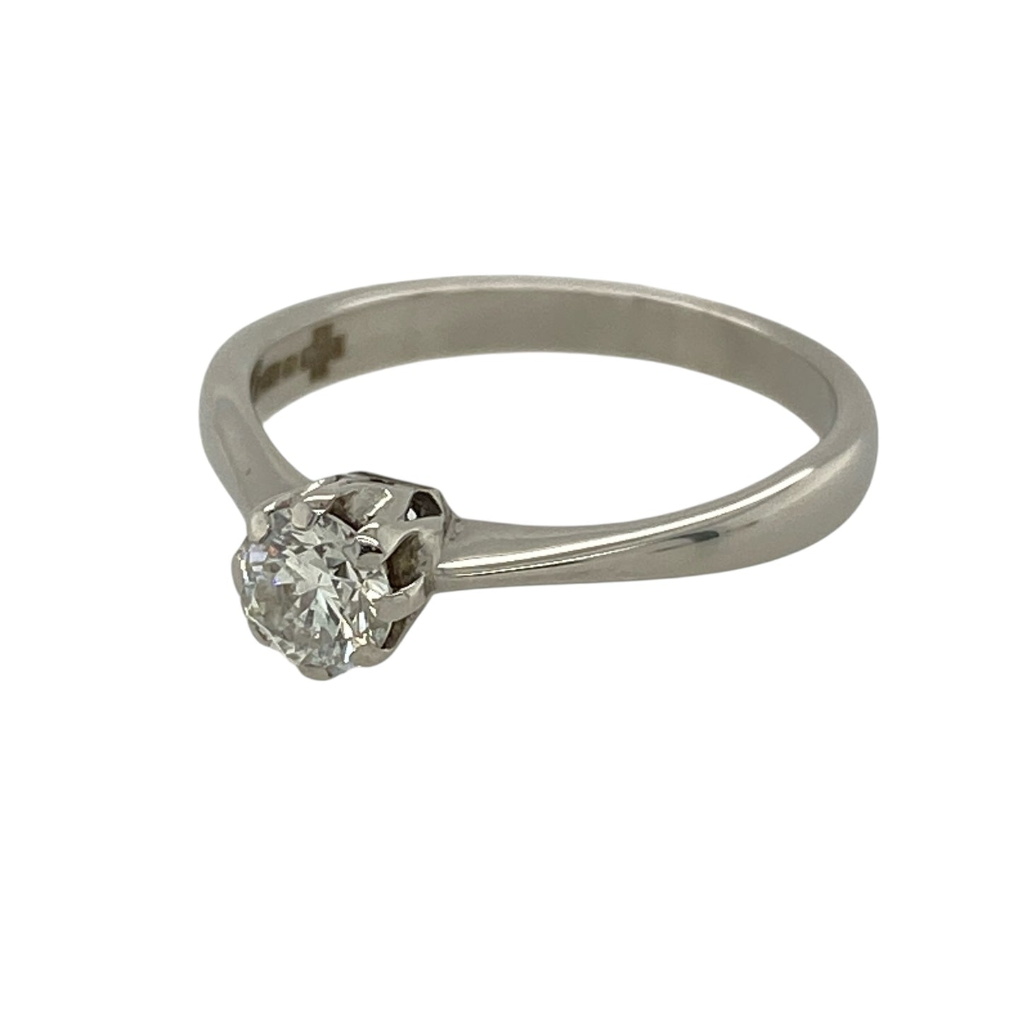 This pre-owned 18ct white gold diamond solitaire ring is a timeless design, featuring a brilliant cut diamond weighing approximately 0.28ct.

Design: Featuring a classic solitaire setting, this ring showcases a single brilliant cut diamond against the bright finish of 18ct white gold.
Material: Made from 18-carat white gold.
Gemstone Detail: Brilliant cut diamond weighing approximately 0.28ct.
Ring Detail: Classic solitaire design.
Size & Weight: Ring size K. Total weight 2.50 grams.