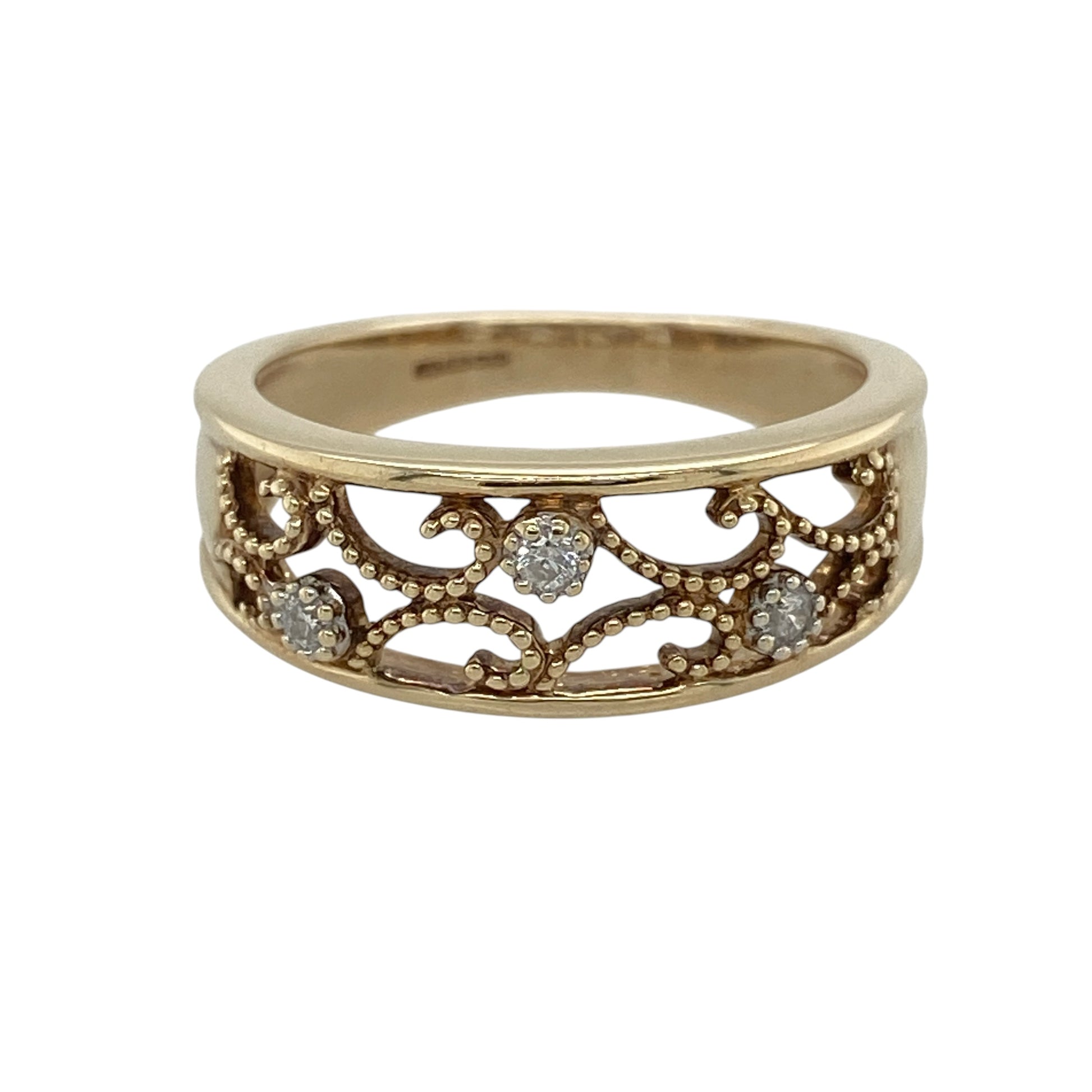9ct Gold & Diamond Open Swirl Style Band Ring