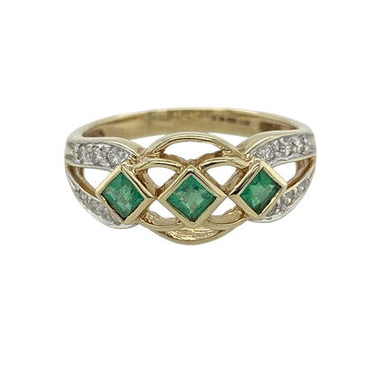 9ct Gold Diamond & Emerald Band Ring