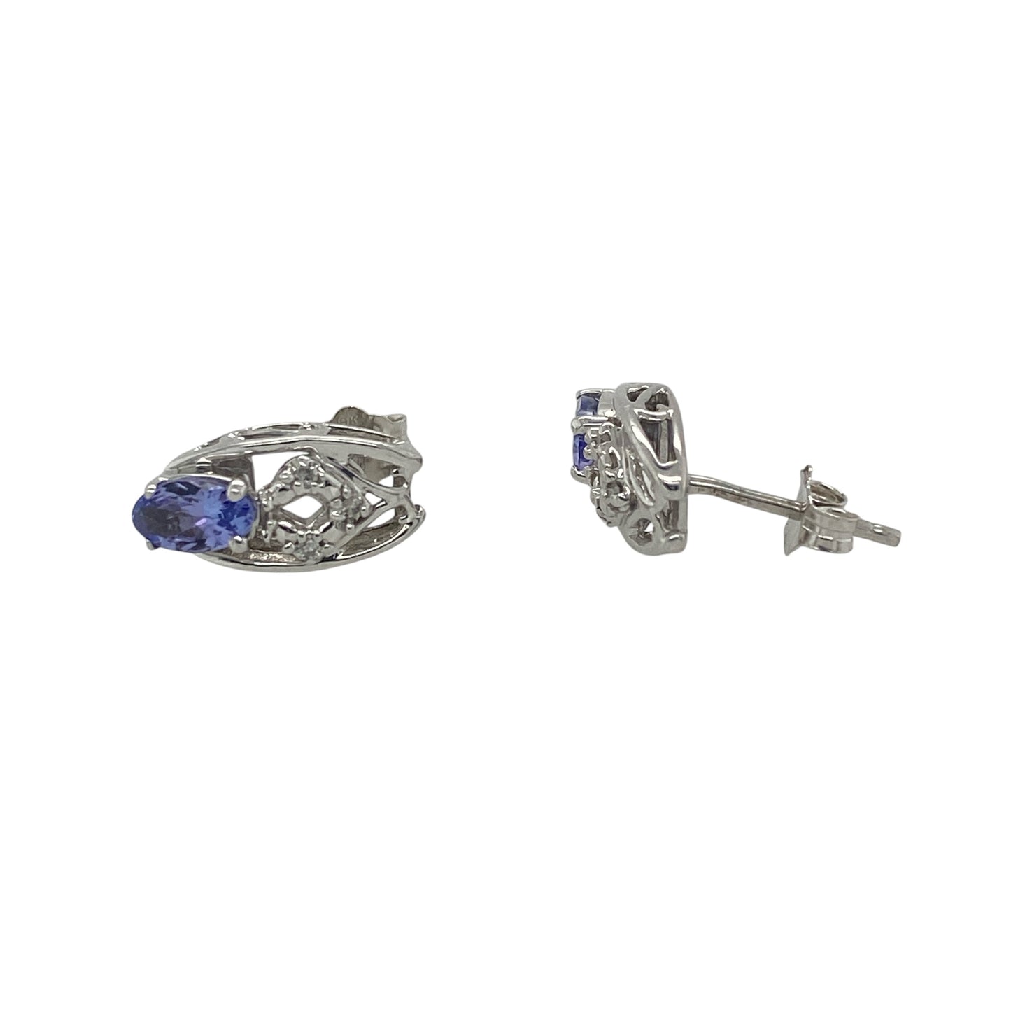 9ct White Gold Diamond & Tanzanite Stud Earrings
