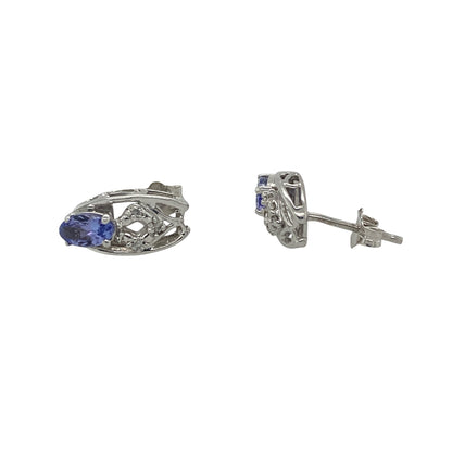 9ct White Gold Diamond & Tanzanite Stud Earrings