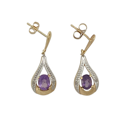 9ct Gold Diamond & Amethyst Drop Earrings