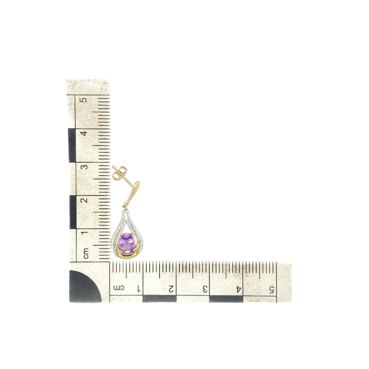 9ct Gold Diamond & Amethyst Drop Earrings