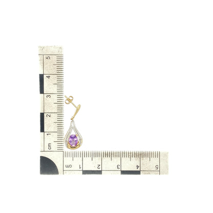 9ct Gold Diamond & Amethyst Drop Earrings