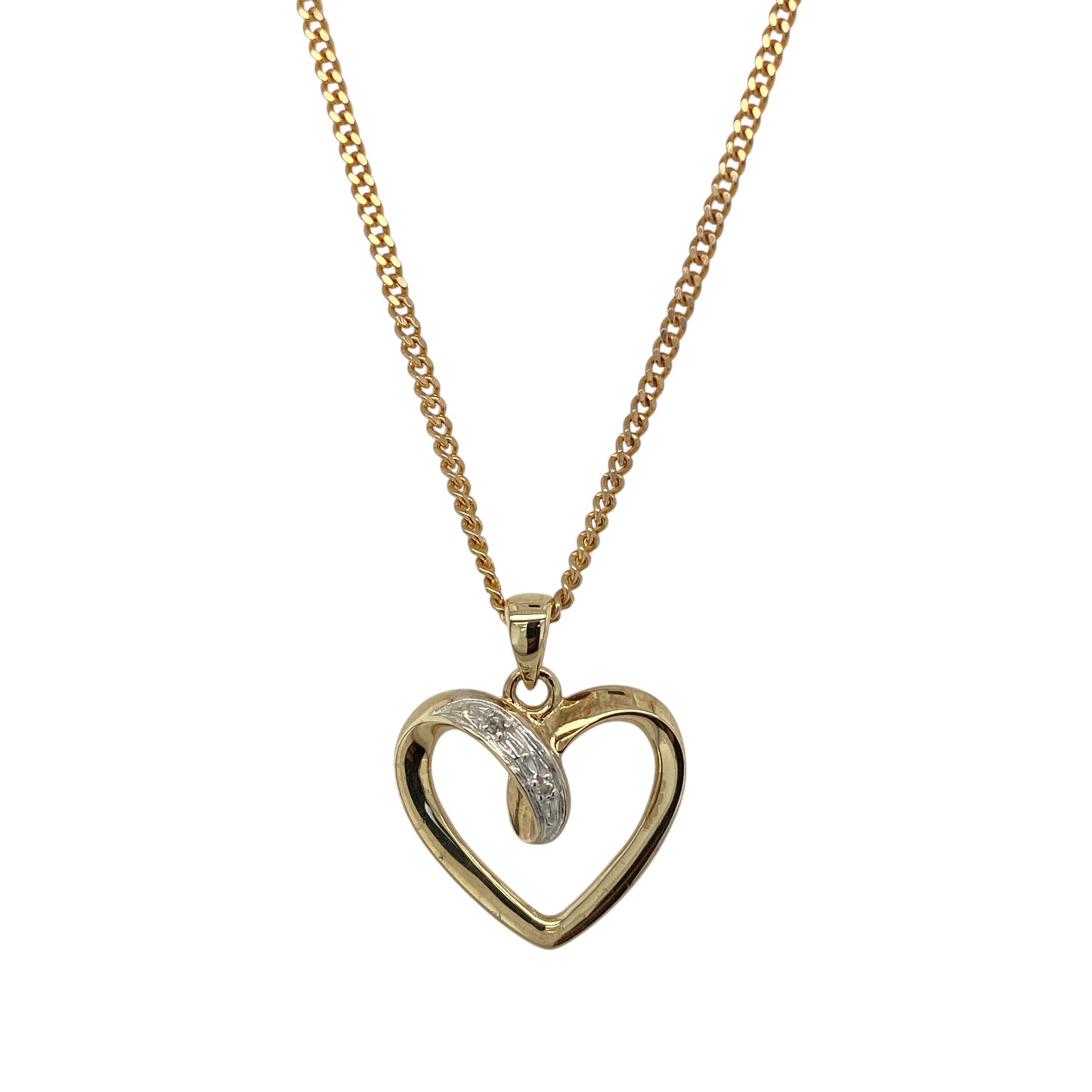9ct Gold & Diamond Open Heart 16" Necklace