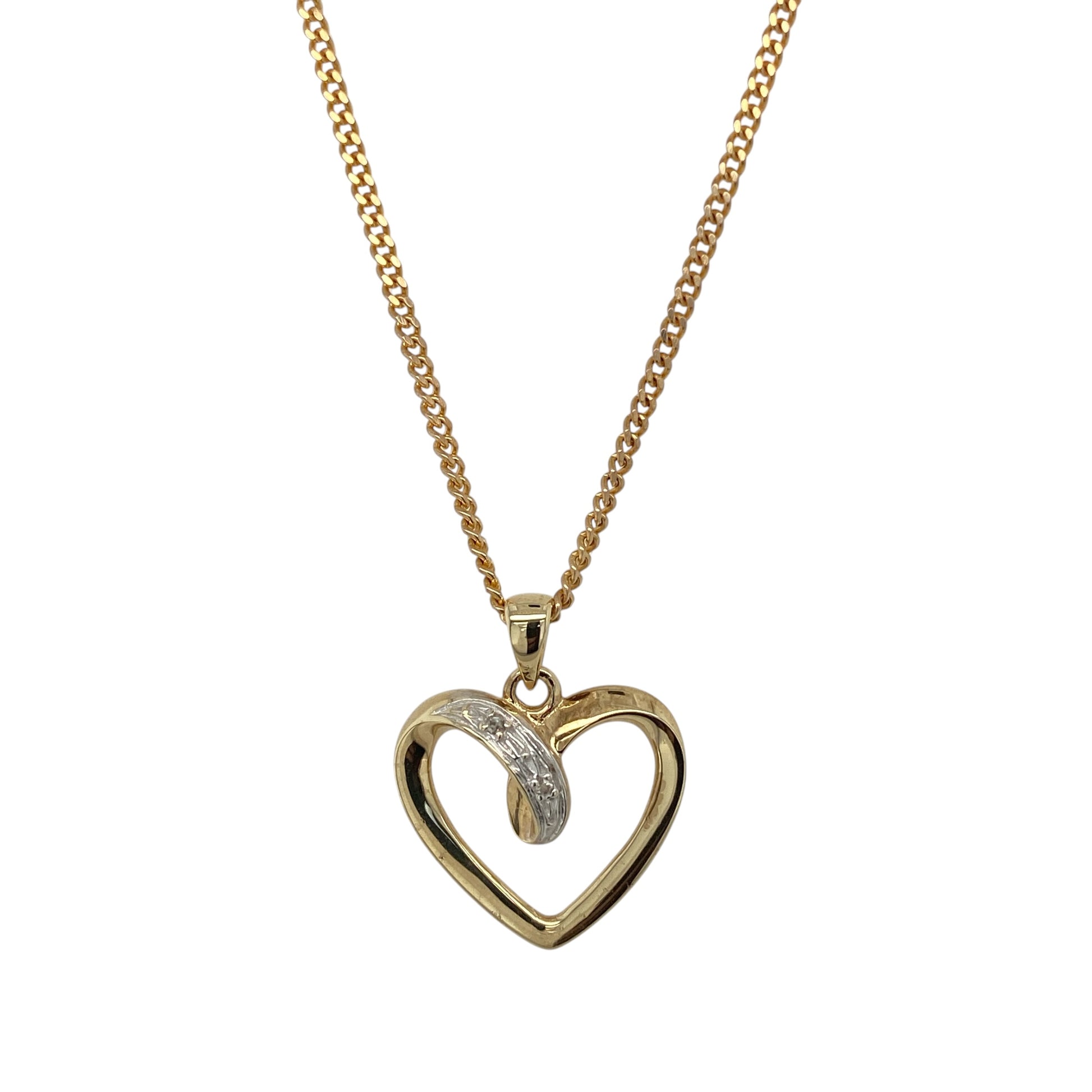 9ct Gold & Diamond Open Heart 16" Necklace
