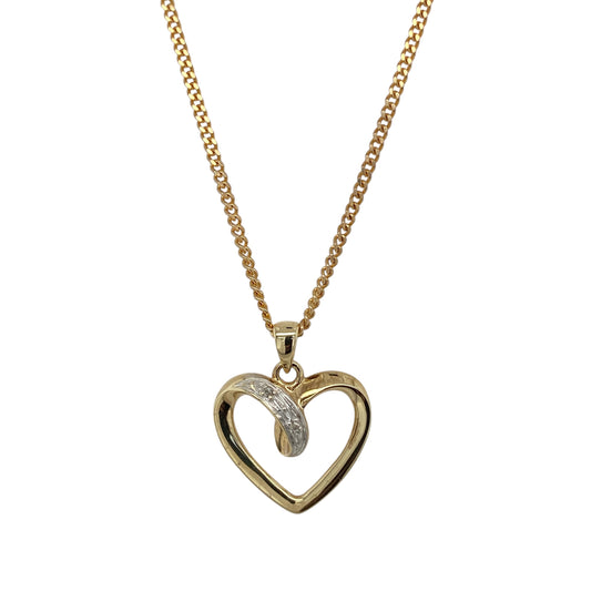 9ct Gold & Diamond Open Heart 16" Necklace