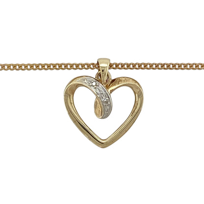 This pre-owned 9ct yellow gold diamond open heart pendant necklace is a classic design, featuring diamond detailing within an open heart shape.

Design: Featuring an open heart-shaped pendant with diamond detailing, this necklace combines a timeless heart design with the warm finish of 9ct yellow gold.
Material: Made from 9-carat yellow gold.
Gemstone Detail: Open heart pendant set with diamonds.
Pendant Detail: Pendant measures approximately 1.9cm long including the bail.
