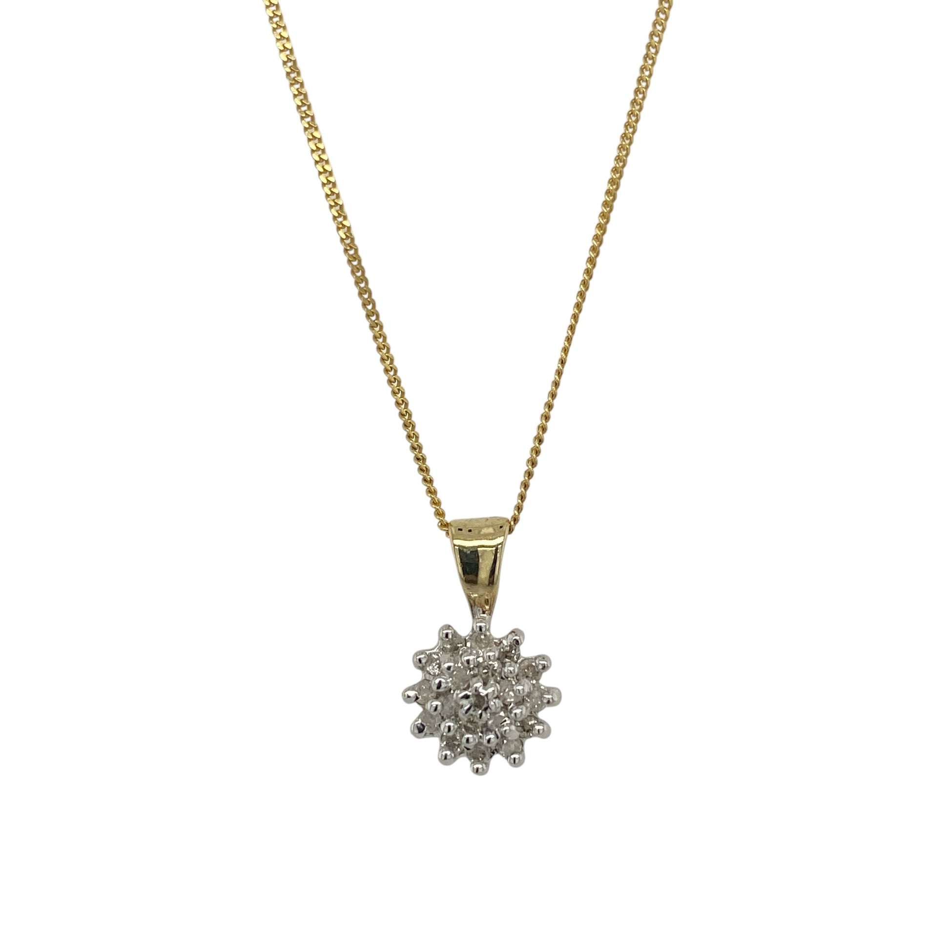 9ct Gold & Diamond Cluster 18" Necklace