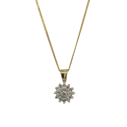 9ct Gold & Diamond Cluster 18" Necklace
