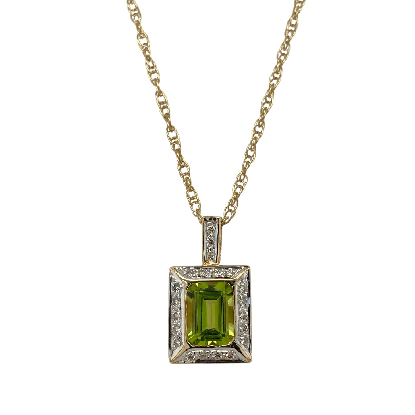 9ct Gold Diamond & Peridot 18" Necklace