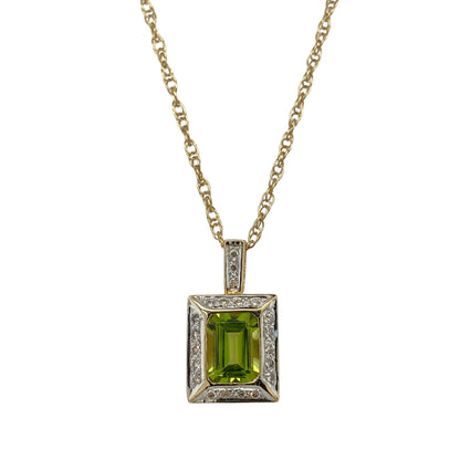 9ct Gold Diamond & Peridot 18" Necklace