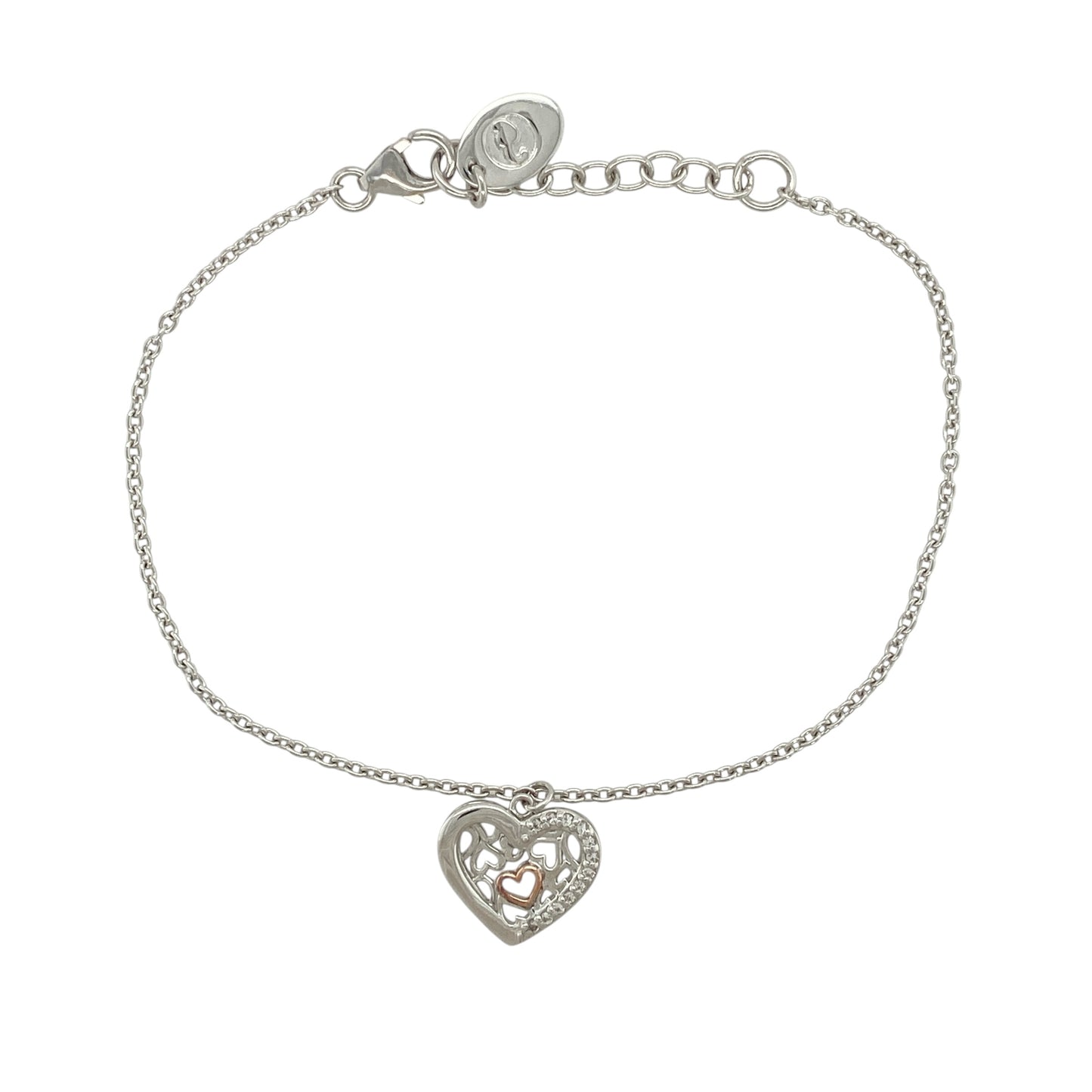 925 Silver & White Topaz Clogau Heart 8" Bracelet
