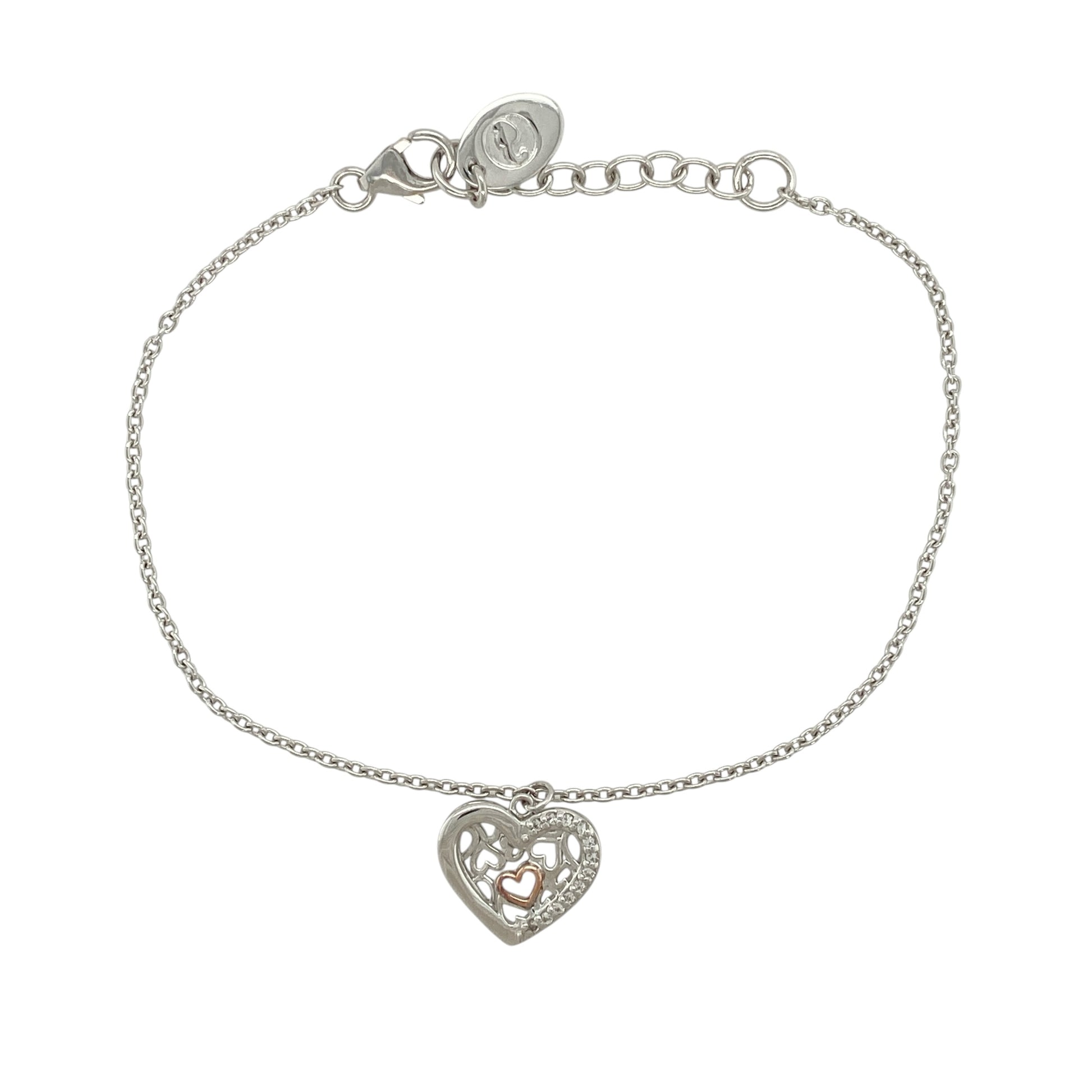 925 Silver & White Topaz Clogau Heart 8" Bracelet