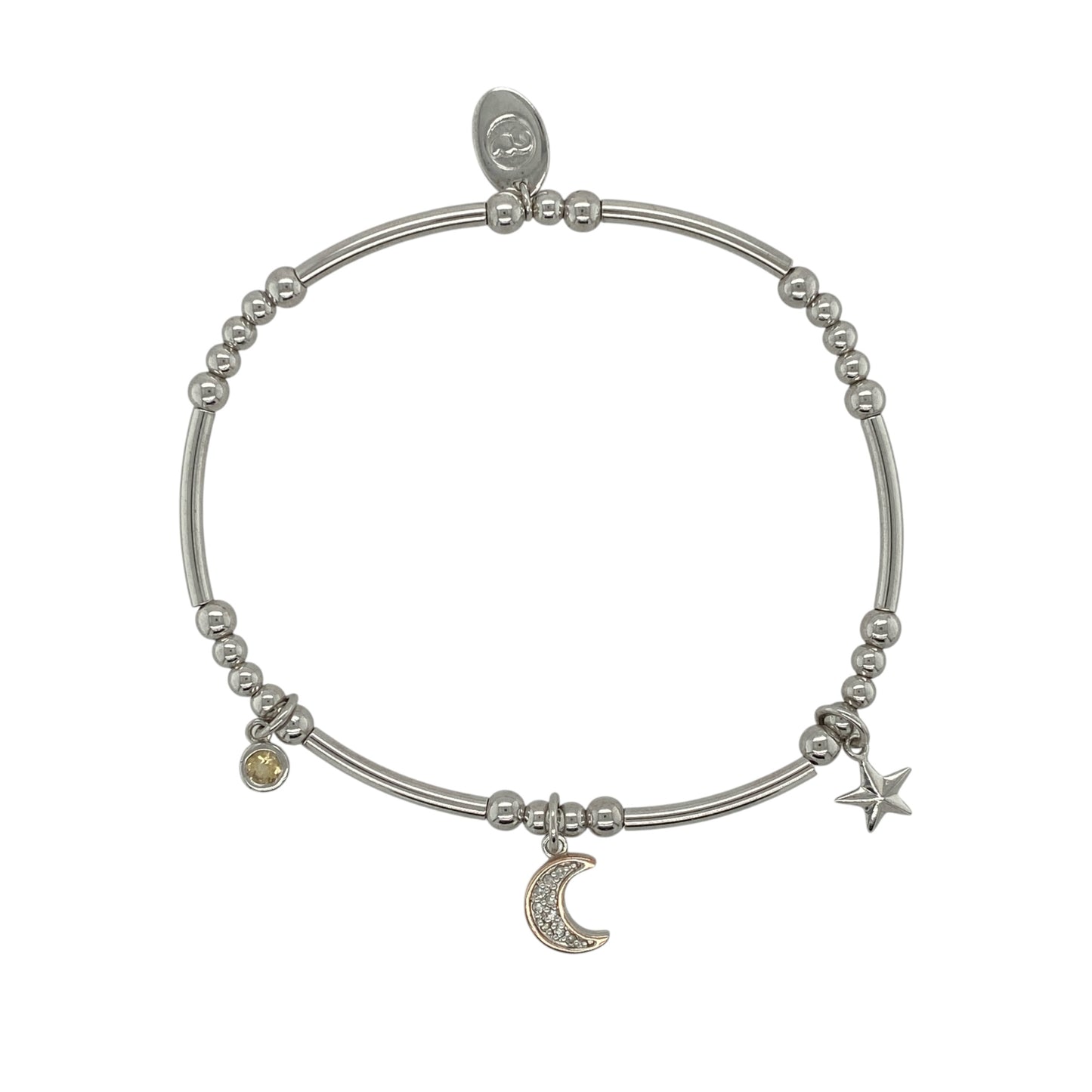 925 Silver & White Topaz Clogau Moon and Star Stretchy Bracelet