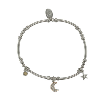 925 Silver & White Topaz Clogau Moon and Star Stretchy Bracelet