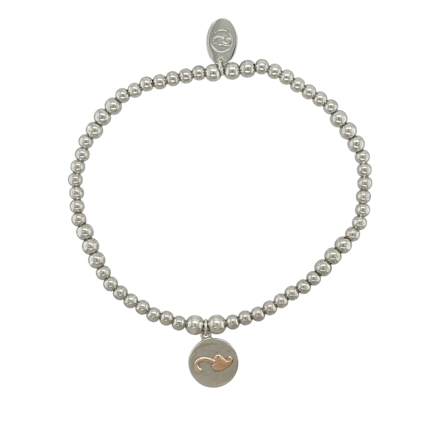 925 Silver Clogau Tree of Life Round Tag Beaded Stretchy Bracelet