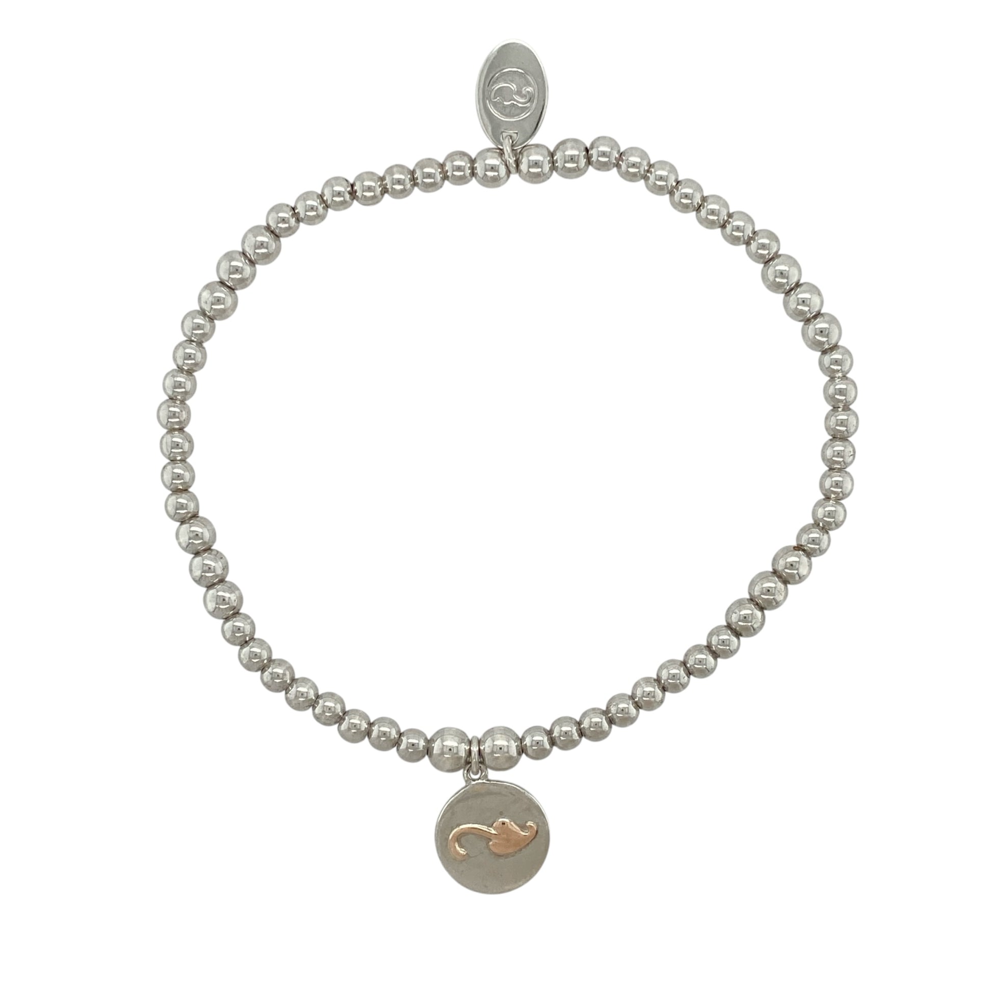 925 Silver Clogau Tree of Life Round Tag Beaded Stretchy Bracelet