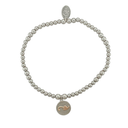 925 Silver Clogau Tree of Life Round Tag Beaded Stretchy Bracelet