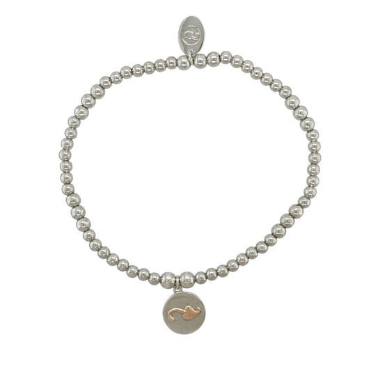 925 Silver Clogau Tree of Life Round Tag Beaded Stretchy Bracelet