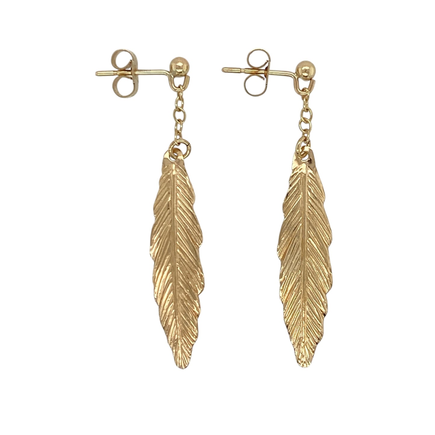 9ct Gold Feather Drop Earrings