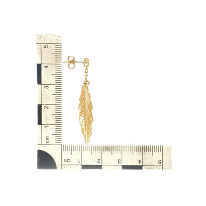 9ct Gold Feather Drop Earrings
