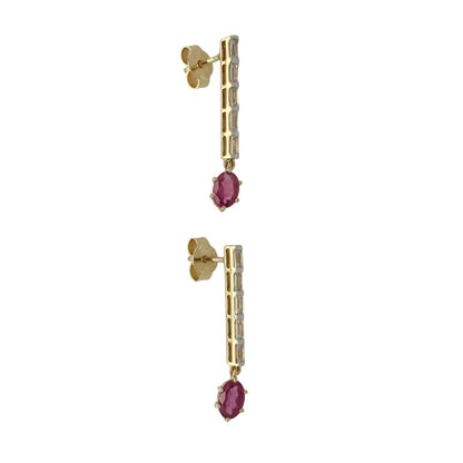9ct Gold Pink Stone & Cubic Zirconia Drop Earrings
