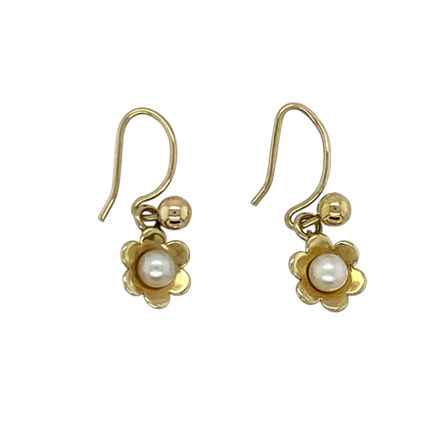 9ct Gold & Pearl Flower Drop Earrings