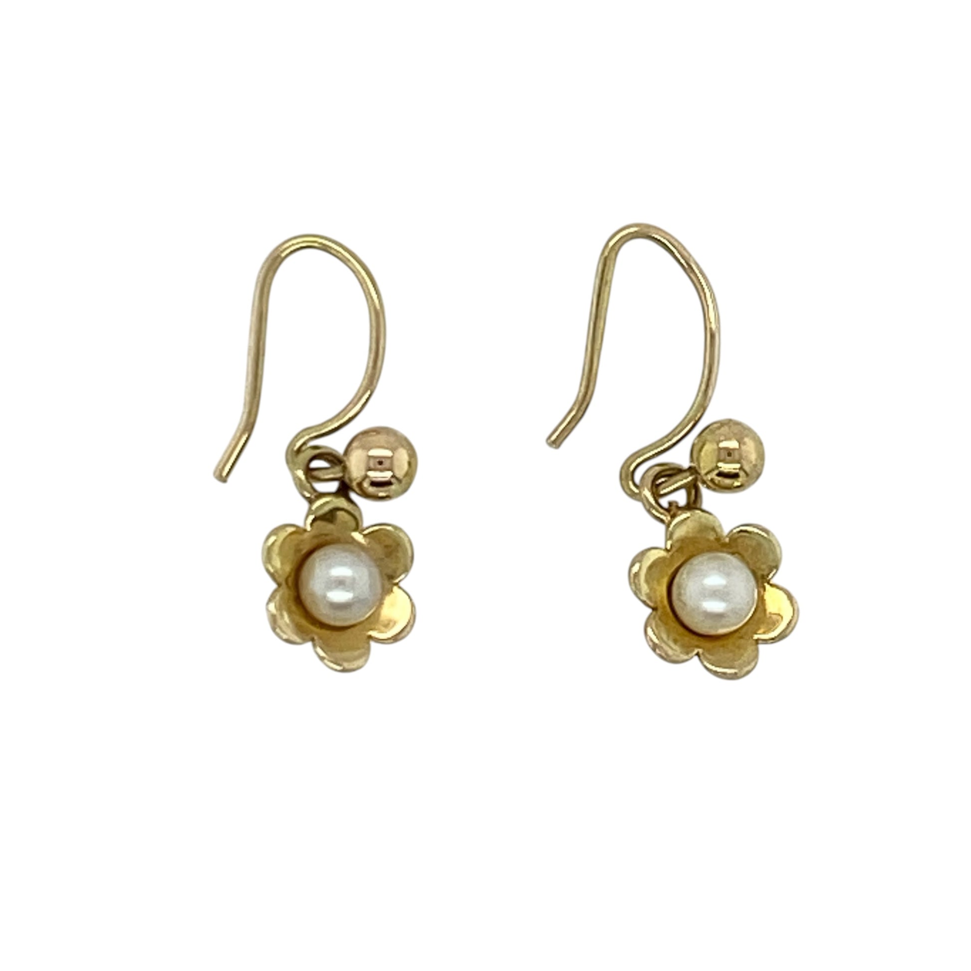 9ct Gold & Pearl Flower Drop Earrings