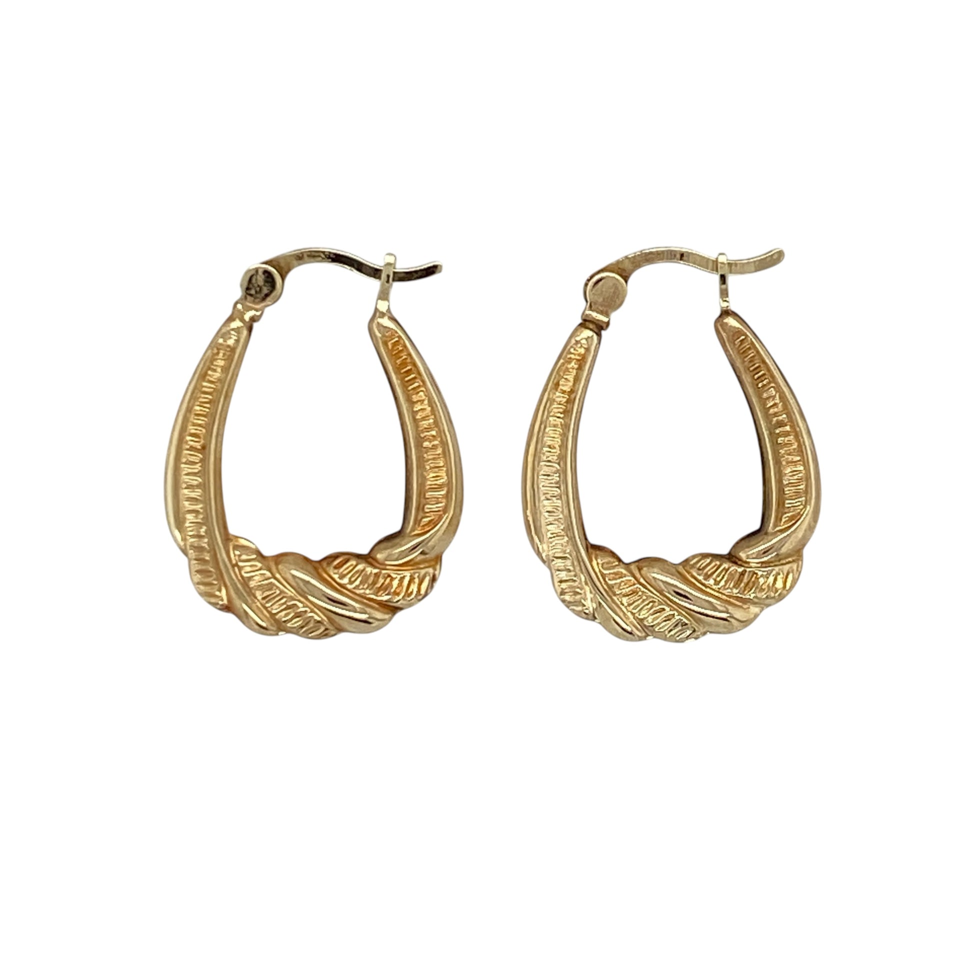 9ct Gold Patterned Twisted Oval Creole Earrings