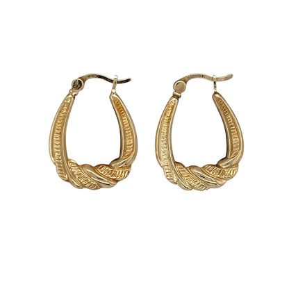 9ct Gold Patterned Twisted Oval Creole Earrings