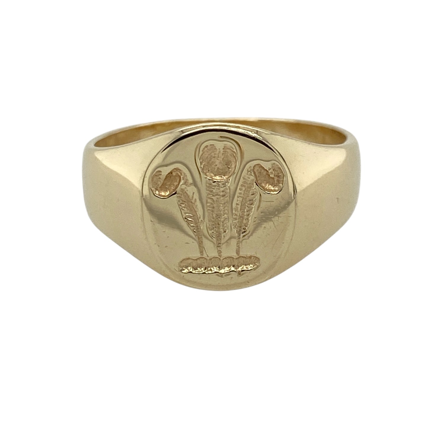 9ct Gold Welsh Three Feathers Oval Signet Ring