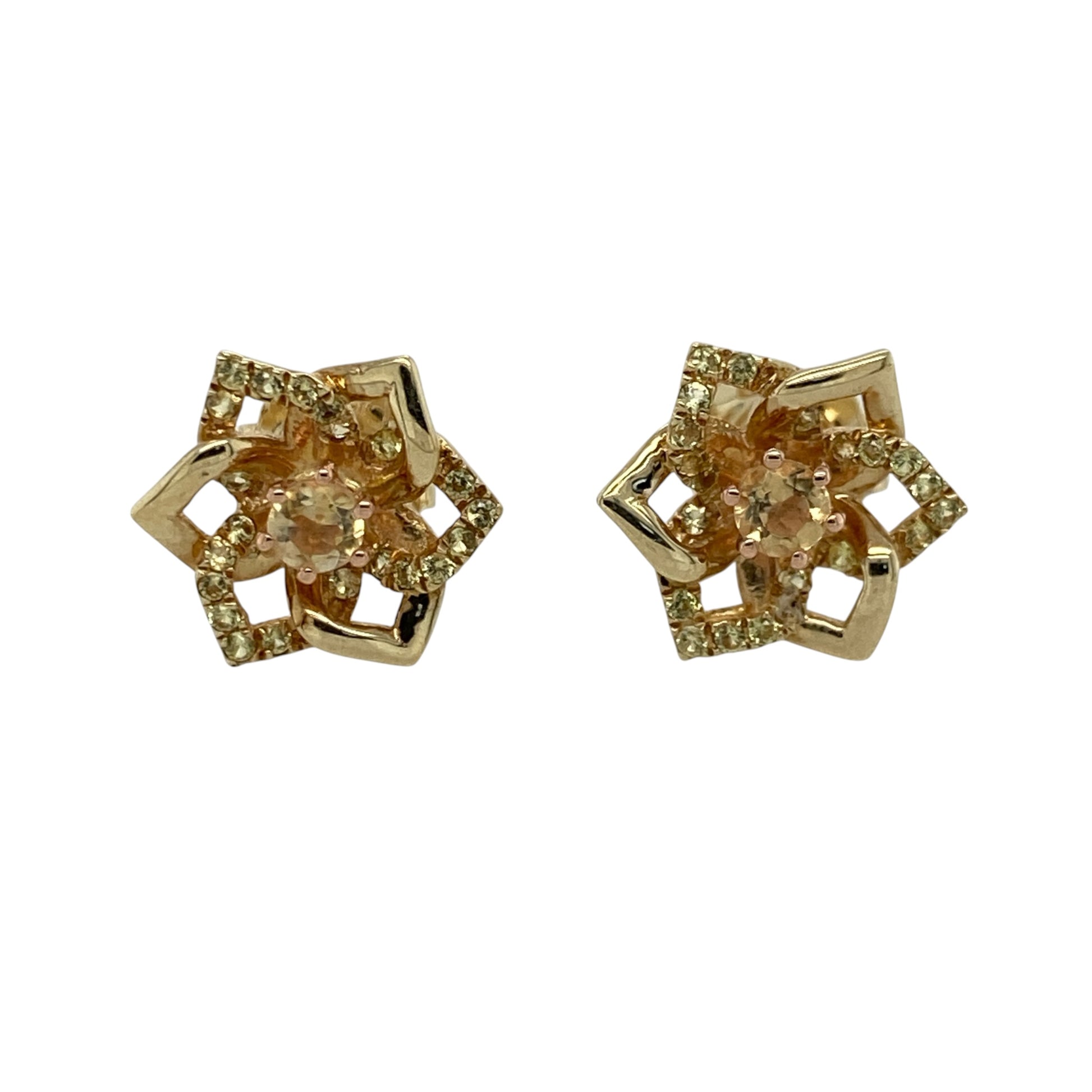 These pre-owned Clogau flower stud earrings are a colourful floral design, combining 9ct yellow and rose gold with yellow stone detailing.

Design: Featuring a decorative flower design with a yellow stone centre, these Clogau stud earrings combine yellow and rose gold for a distinctive two-tone finish.
Material: Made from 9-carat yellow and rose gold.
Gemstone Detail: Set with yellow stones.
Earring Detail: Clogau flower stud earring design.
Size & Weight: Total weight 2.20 grams.